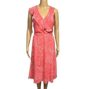 The limited Faux Wrap Midi Dress Size 0 Pink/White Feminine Retro 70’s Chic